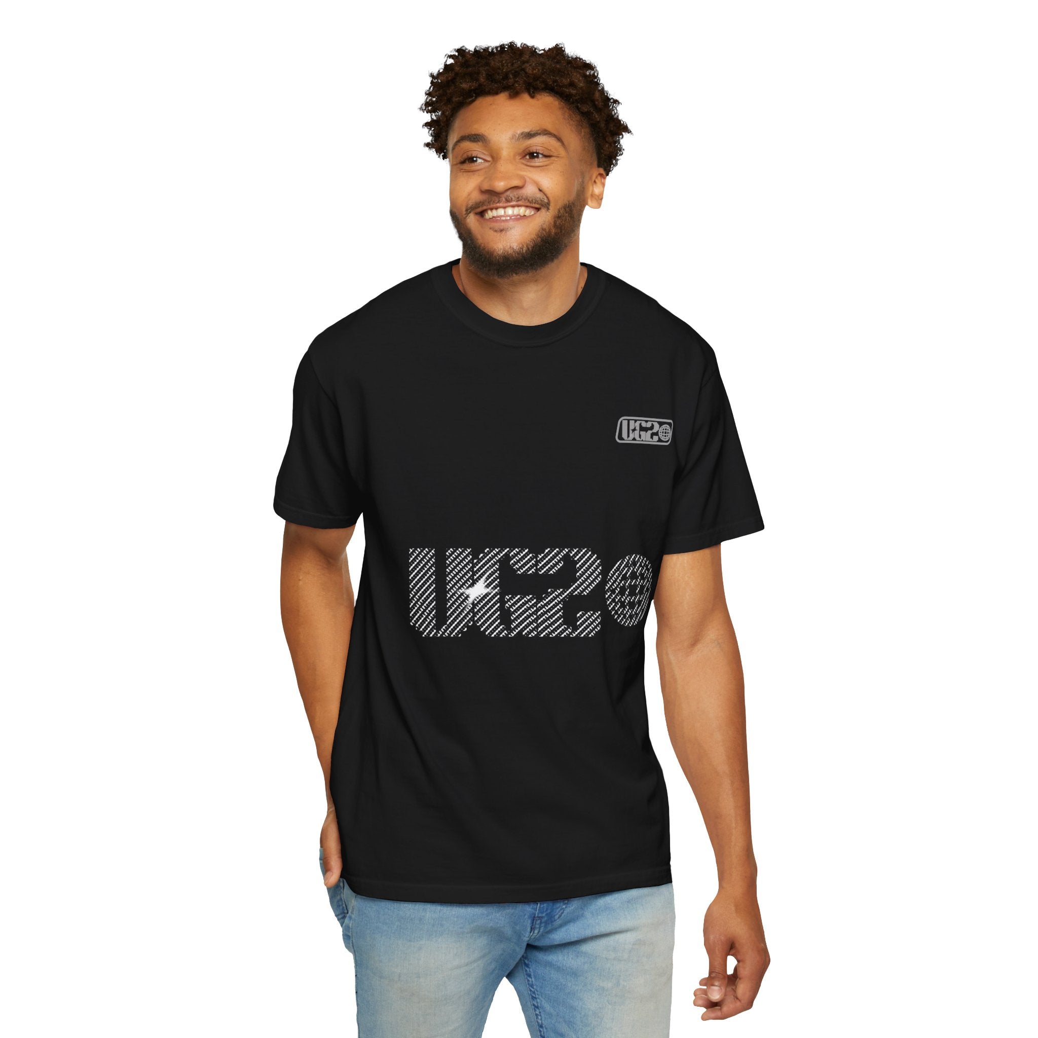 T-Shirt — Dark Silhouette Graphic Tee with 'UHC2.0' Logo